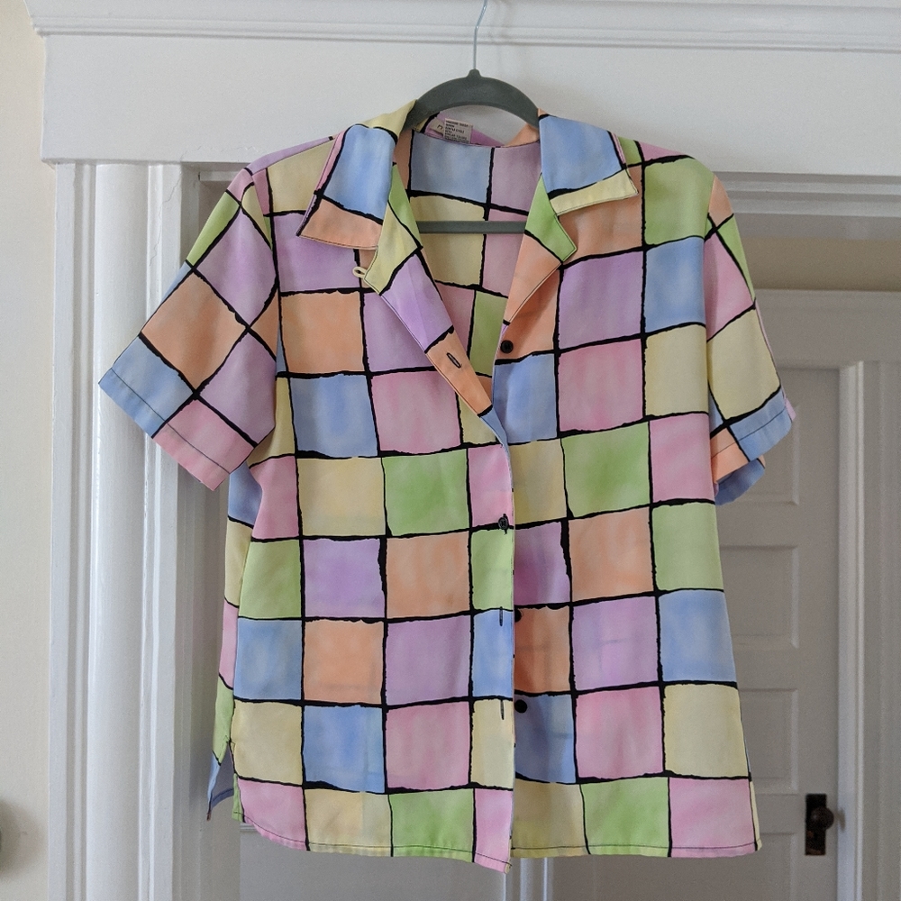Rainbow Collar Button Down Blouse - image 2